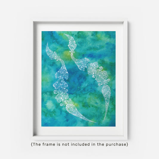 Blue Folk Feathers | Art Print